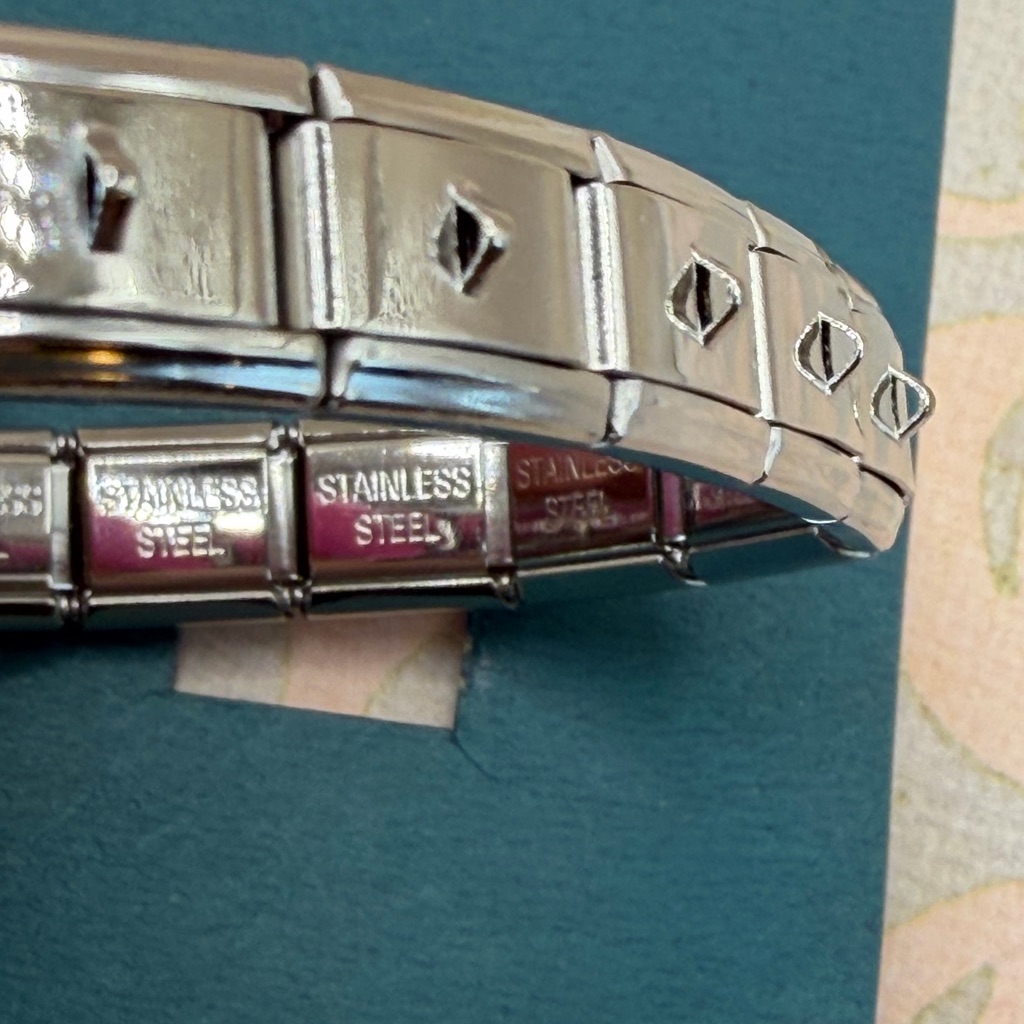Silver Stainless Steel Link Bracelet  Geometric Accents